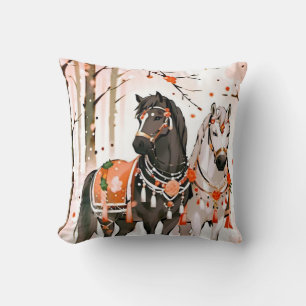Horses in a Red Forest Cushion