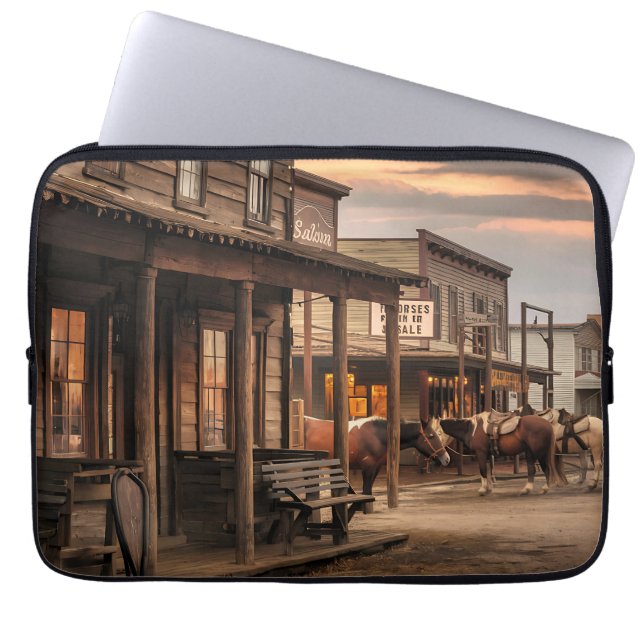 Horses in a Western Town Laptop Sleeve (Front)