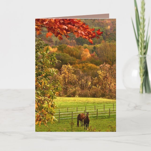 Horses in Autumn Birthday Card (Front)