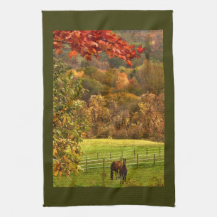 Horses in Autumn Tea Towel