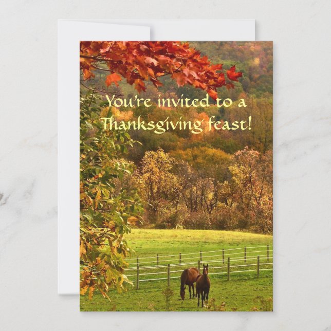Horses in Autumn Thanksgiving Invitation (Front)