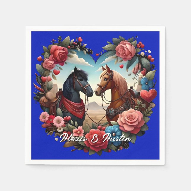Horses in Heart Blue Napkin (Front)