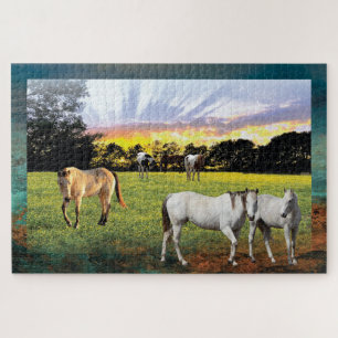 horses in pasture at sunrise Puzzle