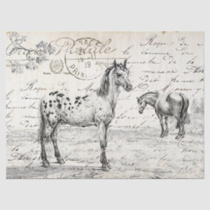 Horses in Pasture French Script Vintage Decoupage Tissue Paper