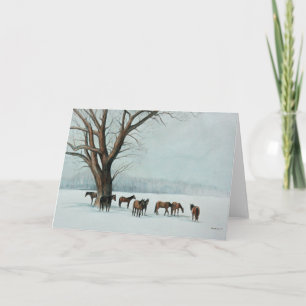 "Horses in Snow" Animal Art Greeting Card