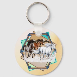 Horses In Snow Keychain