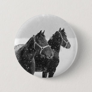 Horses in Snowfall 6 Cm Round Badge