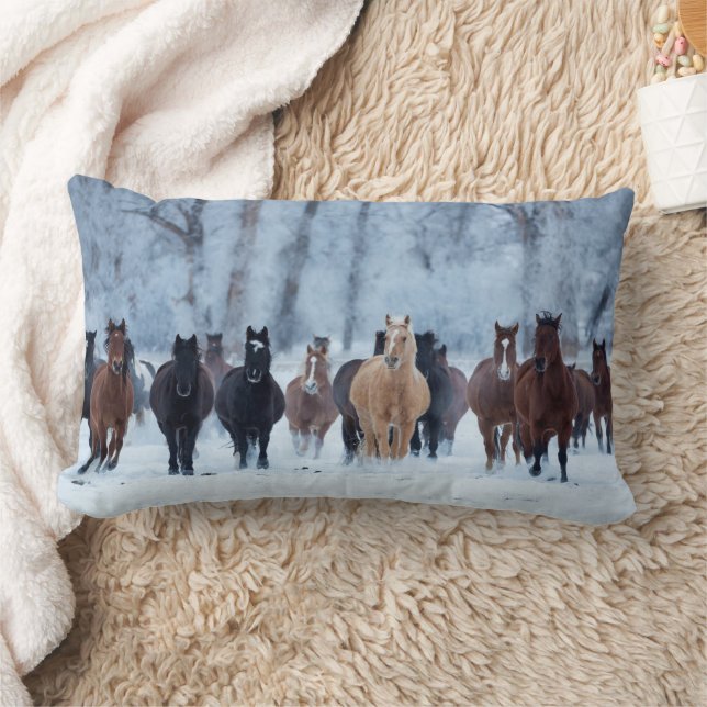 Horses in the Cold Lumbar Cushion (Blanket)