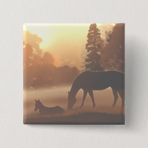 Horses in the Morning Fog 15 Cm Square Badge