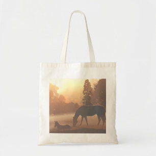 Horses in the Morning Fog Tote Bag