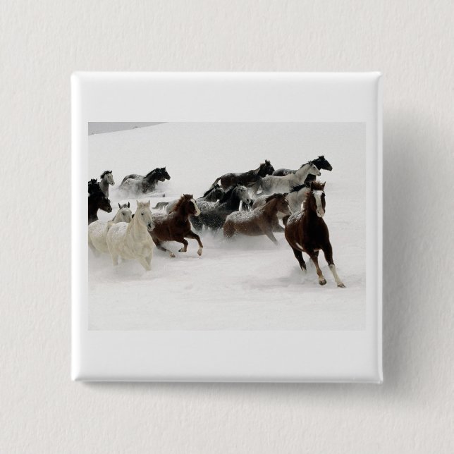 Horses in the snow 15 cm square badge (Front)