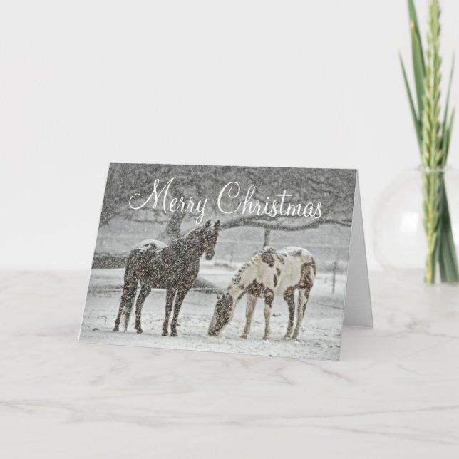 Horses in the Snow Christmas Holiday Card (Front)