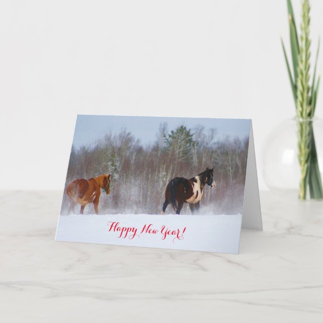 Horses in the snow New Year's card (Front)