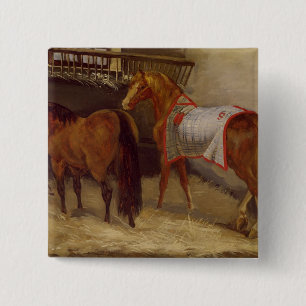 Horses in the Stables 15 Cm Square Badge
