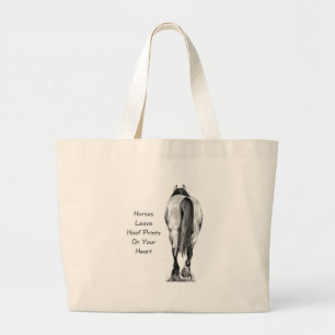 Horses Leave Hoofprints On Your Heart: Pencil Art Large Tote Bag