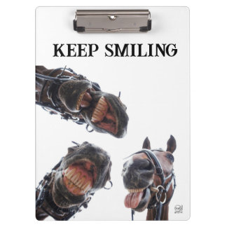 Horses looked in the mouth. 3 horses laughing, ski clipboard