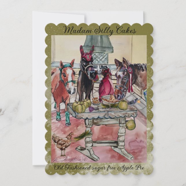 horses making apple pie holiday card (Front)