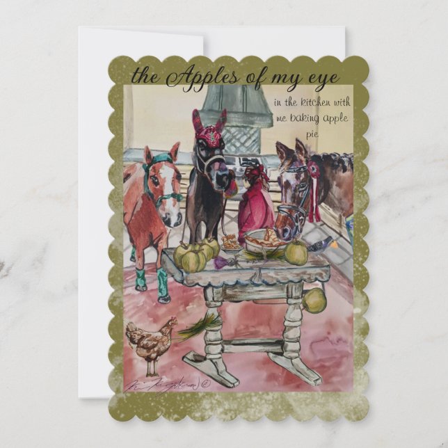 horses making apple pie holiday card (Front)