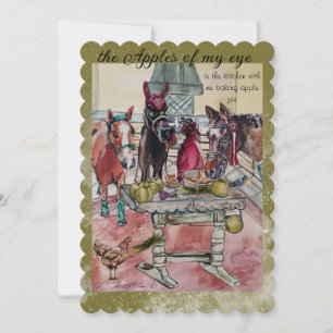 horses making apple pie holiday card