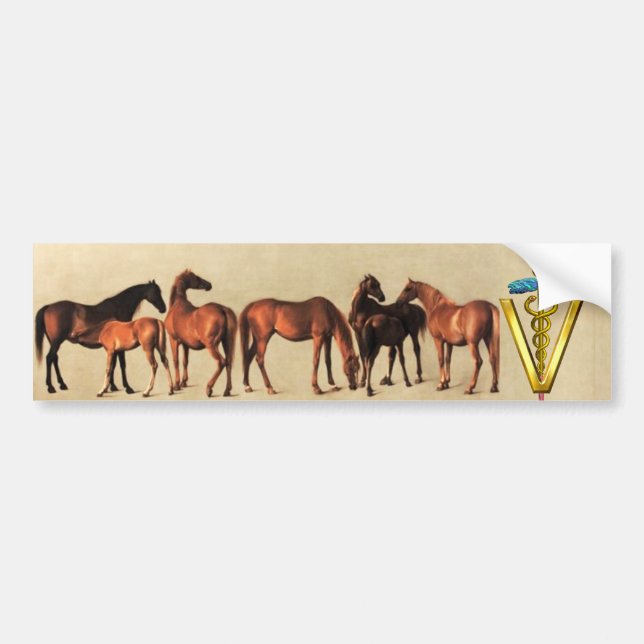 HORSES /MARES AND FOALS CADUCEUS VETERINARY SYMBOL BUMPER STICKER (Front)