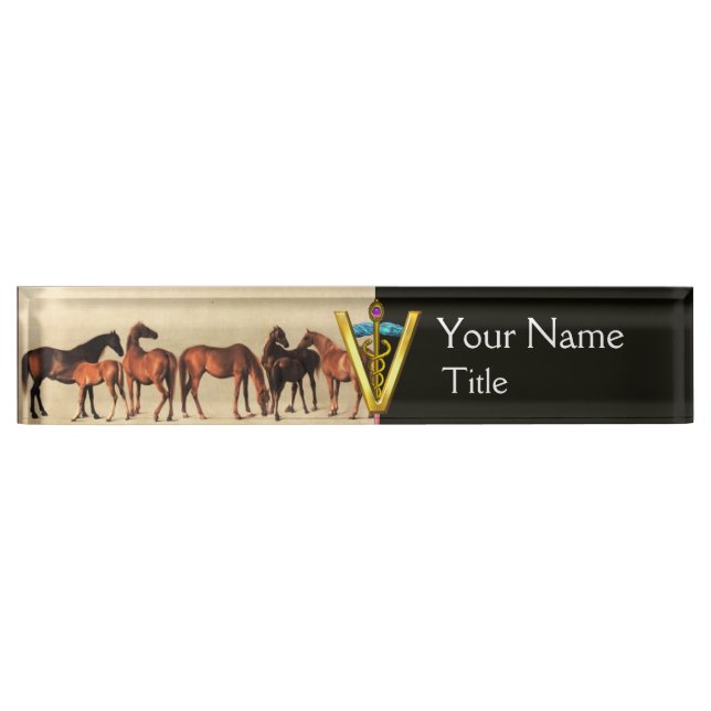 HORSES /MARES AND FOALS CADUCEUS VETERINARY SYMBOL NAMEPLATE (Front)