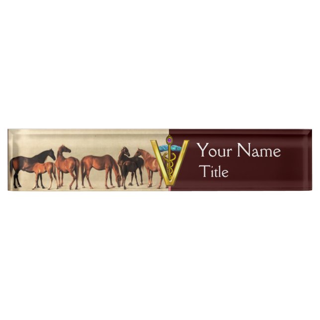 HORSES /MARES AND FOALS CADUCEUS VETERINARY SYMBOL NAMEPLATE (Front)