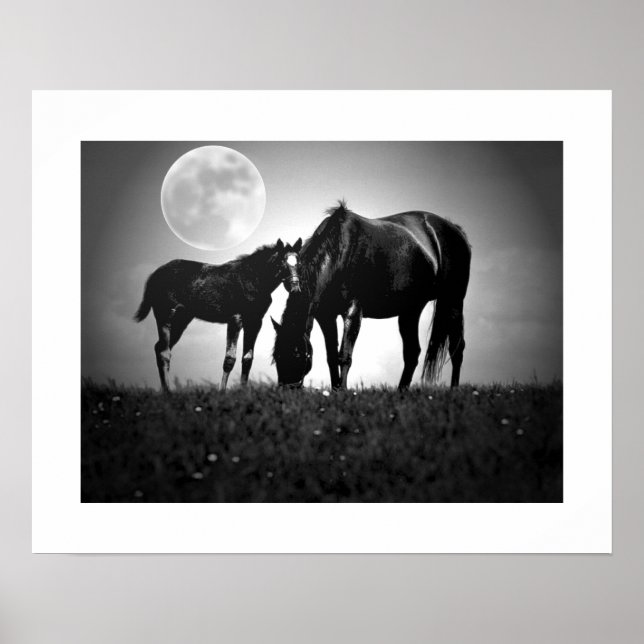 Horses & Moon Pop Art Square Poster Print (Front)