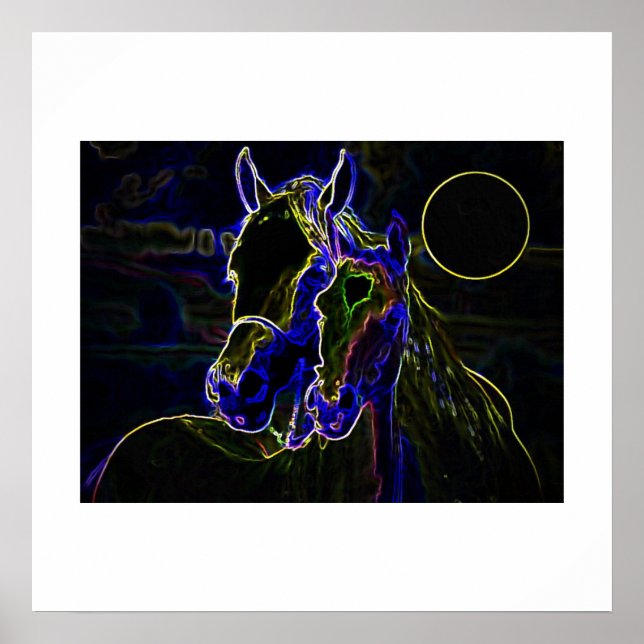 Horses & Moon Pop Art Square Poster Print (Front)