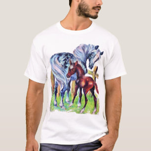 Horses Mother Baby Grass Field T-Shirt