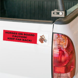 HORSES ON BOARD CAUTION KEEP BACK! BUMPER STICKER