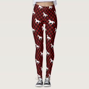 Horses on Buffalo Plaid Leggings