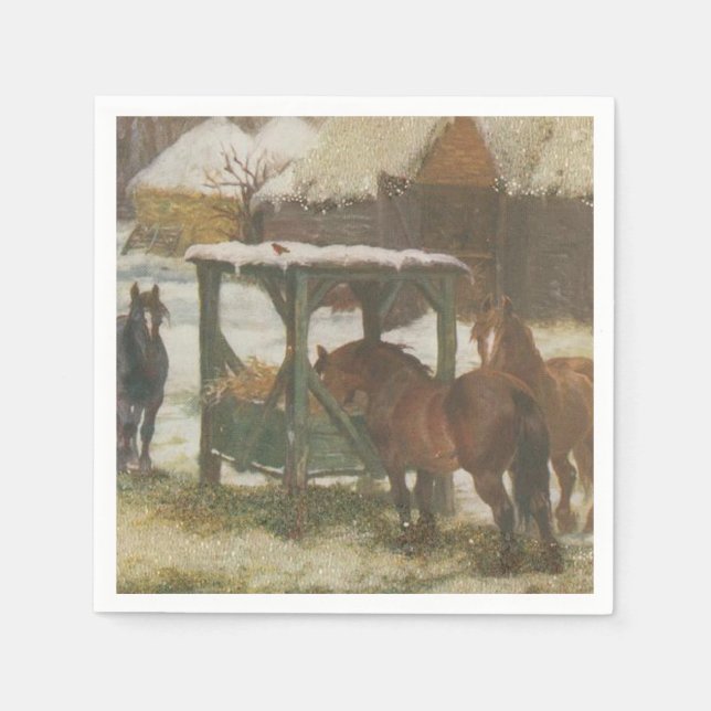 Horses on Christmas Day Napkin (Front)