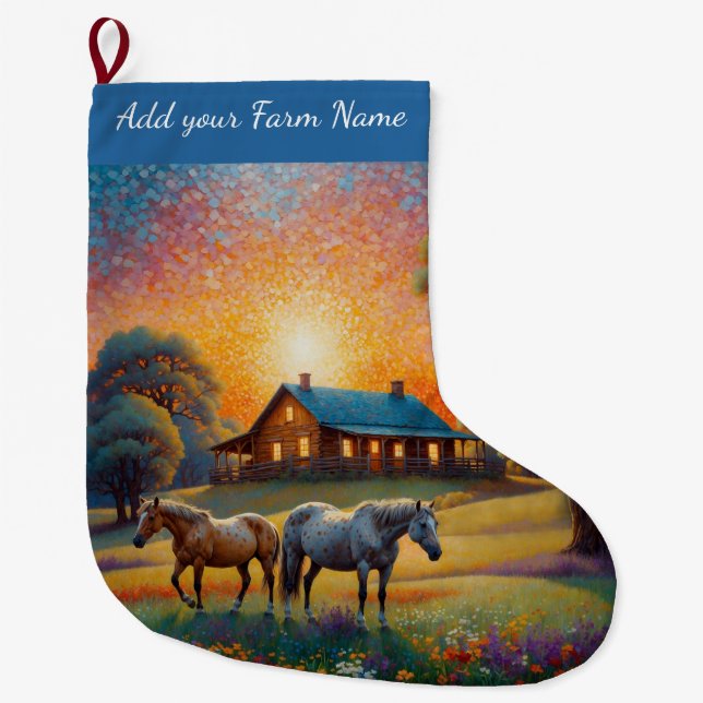 Horses on Farm Large Christmas Stocking (Front)