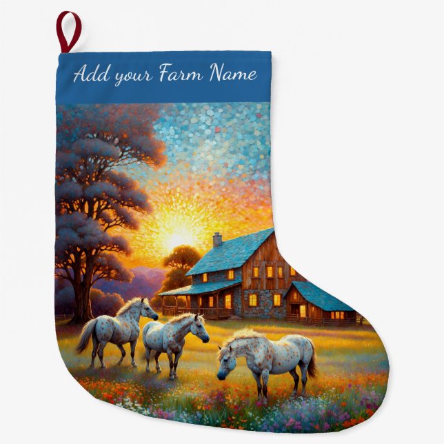 Horses on Farm Large Christmas Stocking (Front)