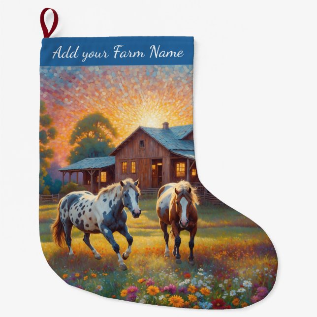 Horses on Farm Large Christmas Stocking (Front)