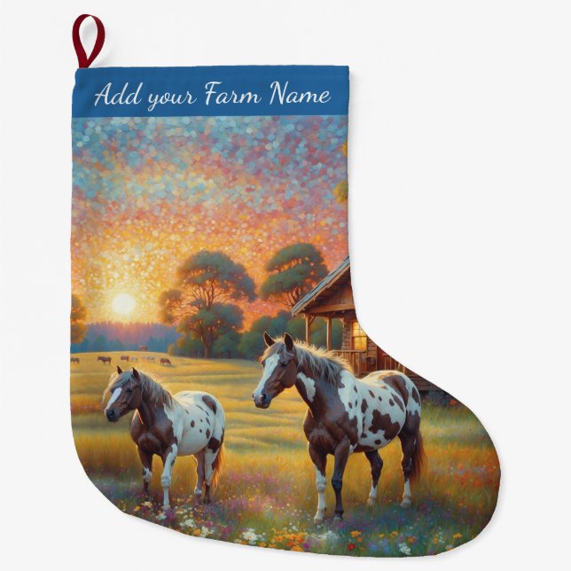 Horses on Farm Large Christmas Stocking (Front)
