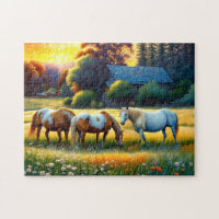 Horses on Farm Wildflower Meadow