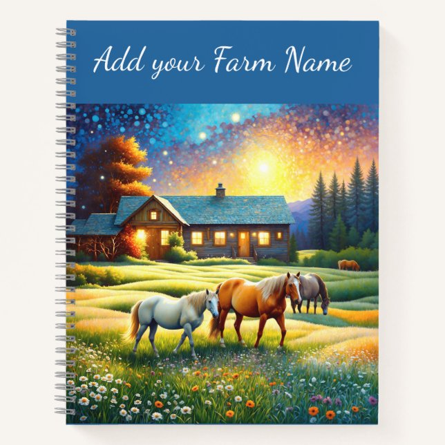 Horses on Farm Wildflower Meadow Notebook (Front)