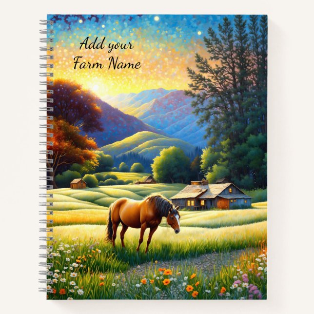 Horses on Farm Wildflower Meadow Notebook (Front)