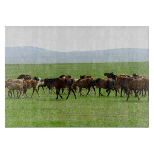 Horses on Pasture - Landscape Photograph Cutting Board