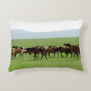 Horses on Pasture - Landscape Photograph Decorative Cushion