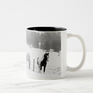 Horses on ranch Two-Tone coffee mug