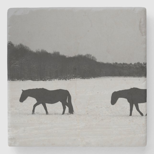 Horses On Snow coastercna Stone Coaster (Front)