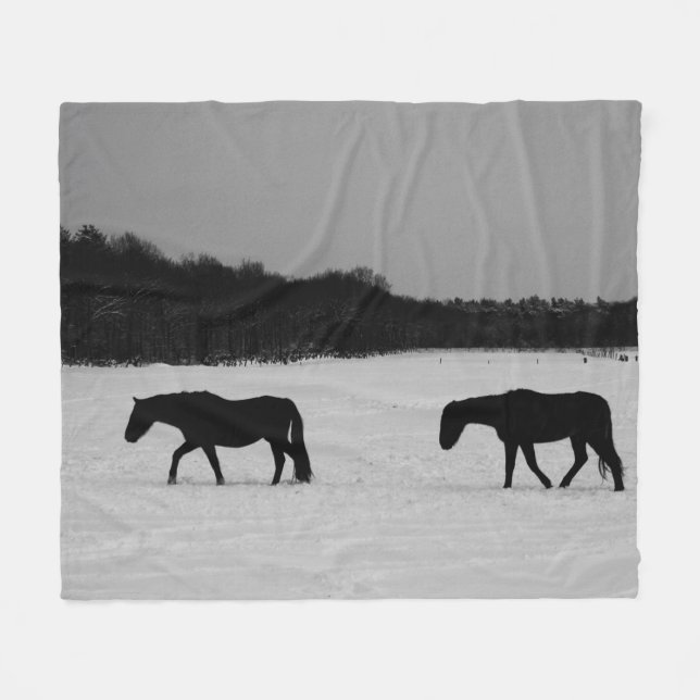 Horses On Snow fbcna Fleece Blanket (Front (Horizontal))