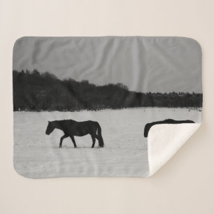 Horses On Snow sbcna Sherpa Blanket