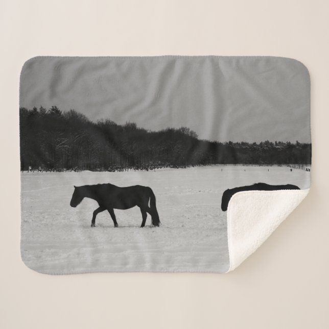 Horses On Snow sbcna Sherpa Blanket (Front (Horizontal))