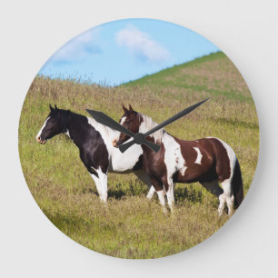 Horses on the hillside large clock