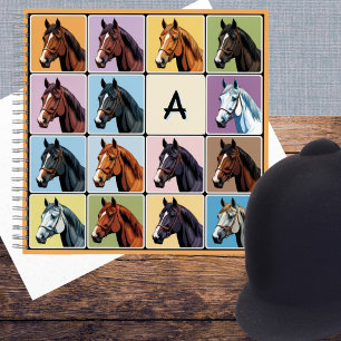 Horses Pattern Equestrian Colourful Monogrammed Notebook