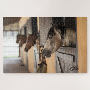 Horses peeking their heads over stall doors jigsaw puzzle