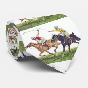 Horses Polo Players Print Necktie